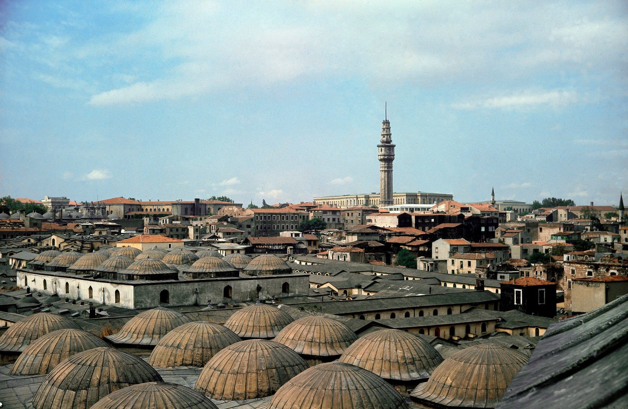 Panoramatický výhled na Istanbul s kopulemi Velkého bazaru od School Ottoman