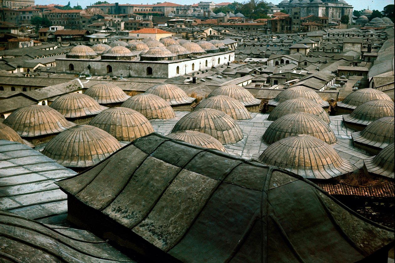 Panoramatický výhled na Istanbul s kopulemi Velkého bazaru od School Ottoman