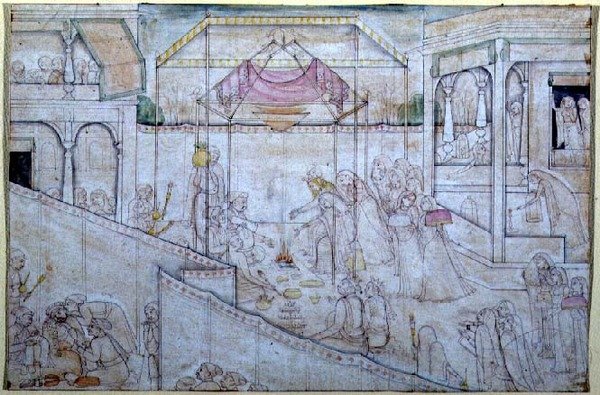 47.110/1759 Sňatek Naly a Damayanti, z ‚Nala Damayanti‘, připisovaný Ranjha, Chamba, Himachal Pradesh od School Pahari