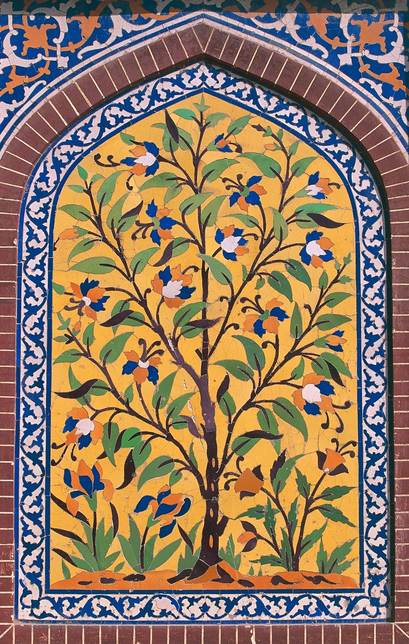Kvetoucí strom, výzdoba majoliky, mešita Wazir Khan (17. století), Láhaur, Paňdžáb, Pákistán od School Pakistani