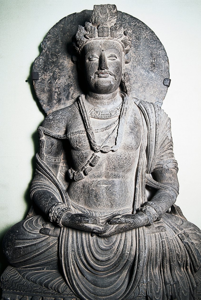 Kamenná socha zobrazující Buddhu, umění Gandhara, Péšávar, Pákistán, od School Pakistani