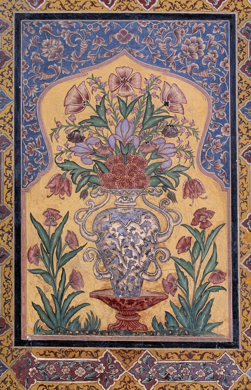 Váza s květinami, dekorativní detail z mešity Wazir Khan (17. století), Lahore, Paňdžáb, Pákistán od School Pakistani