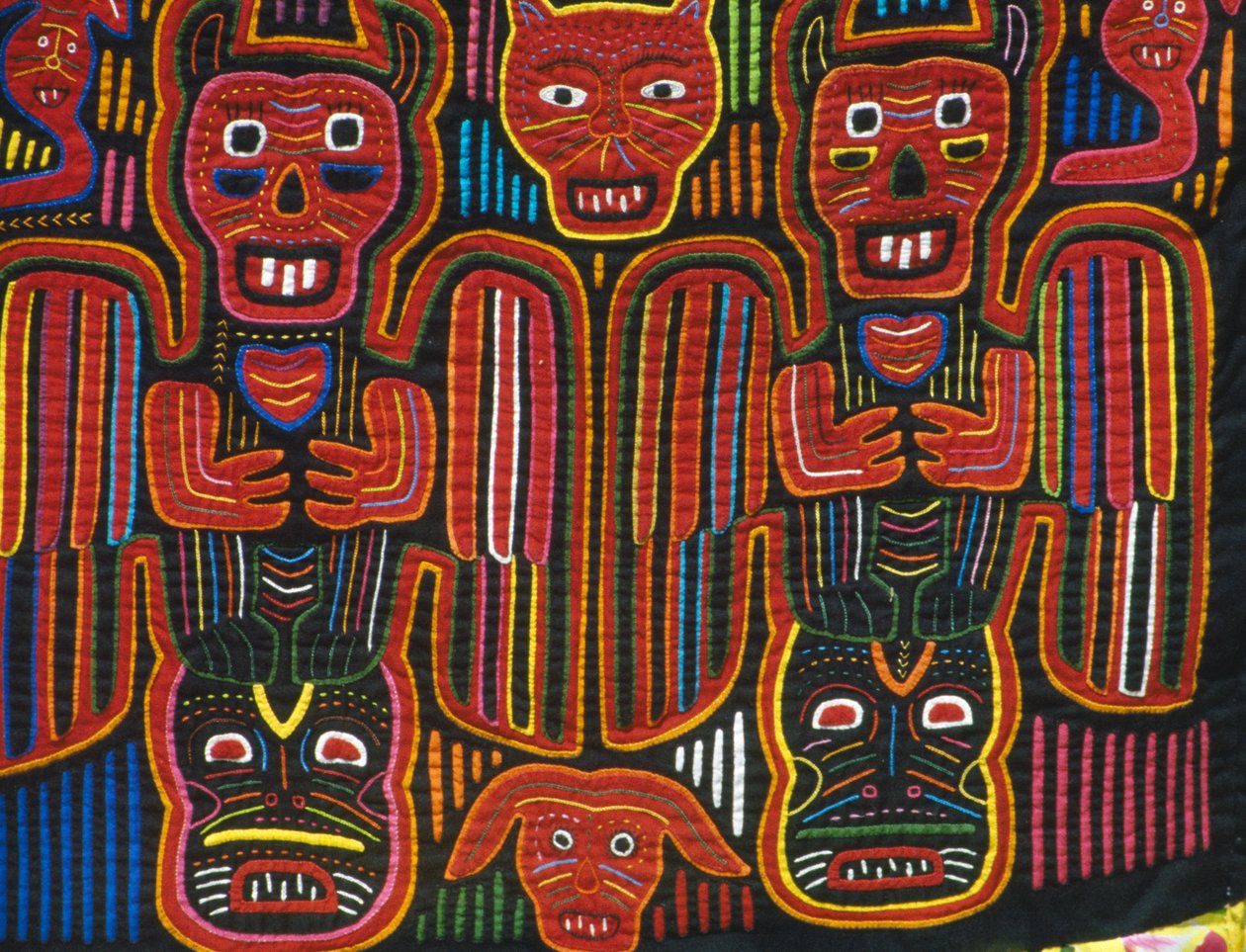 Ručně šitá barevná bavlna, souostroví San Blas, Republic of Panama, Detail od School Panamanian
