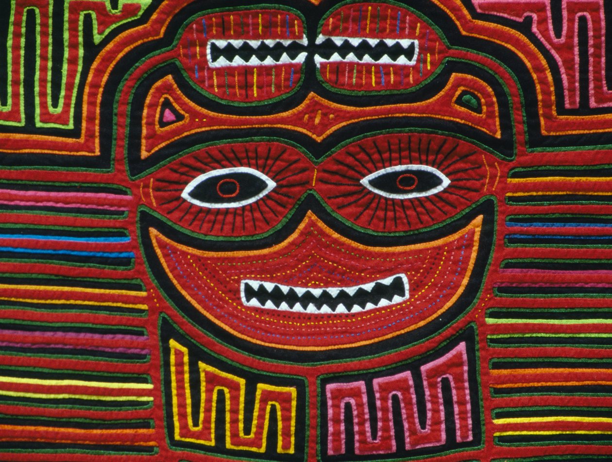 Ručně šitá barevná bavlna, souostroví San Blas, Republic of Panama, Detail od School Panamanian