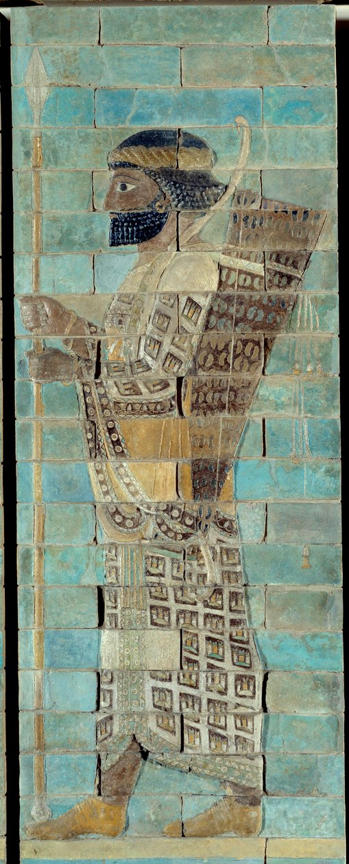 Vlys lučištníků z paláce Dareia I., krále Persie, v Súsách (5. století př. Kr.). E-mailem zaslané cihlové reliéfní dno. Paříž, muzeum Louvre. od School Persian