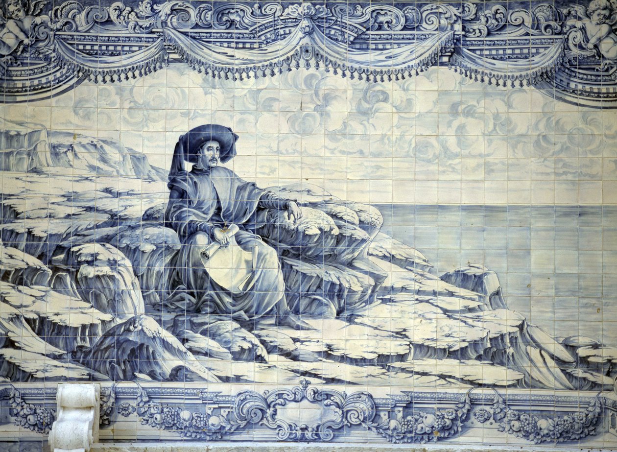 Jindřich Mořeplavec, sedí, dívá se na moře - Azulejo z okolí Lisabonu (Sintra). od School Portuguese