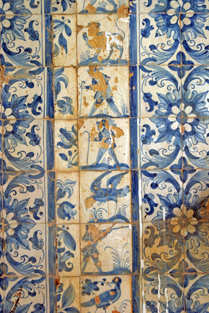 Panel zobrazující lovecké scény, Tarouca, Portugalsko (keramické dlaždice) od School Portuguese