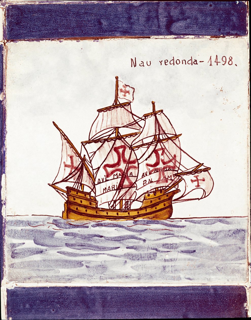 Znázornění karaky (hlavní lodi) portugalské flotily (kresba na keramice od School Portuguese