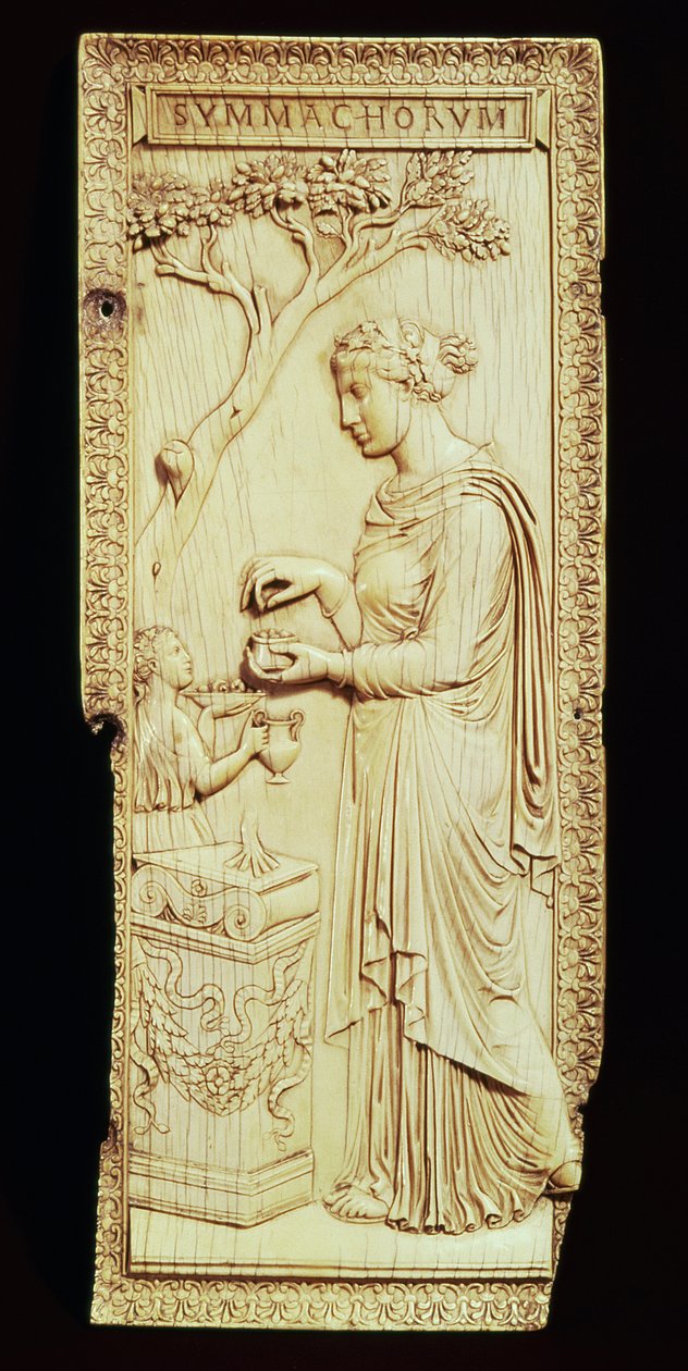 Jeden list diptychu Symmachi, pojmenovaného podle rodiny Symmachi, 400 n. l. (slonovina) od School Roman