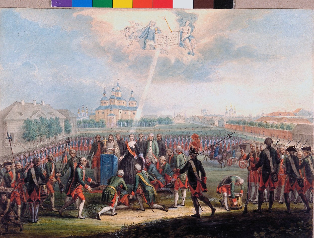 Kateřinu II pozdravil Izmaylovský pluk plavčíků v den palácové revoluce 28. června od School Russian