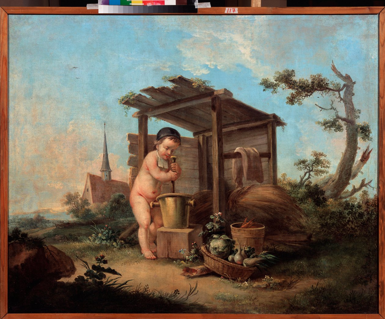 Amor chemik. Obraz od ruského mistra, olej na plátně, 2. polovina 18. století. Státní muzeum umění, Jekatěrinburg (Jekatěrinburg) (Rusko). od School Russian
