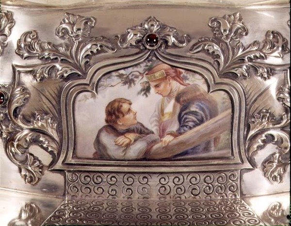 En Plein smaltovaná plaketa ze středu ruského stříbra, konec 19. století (stříbro a smalt) od School Russian