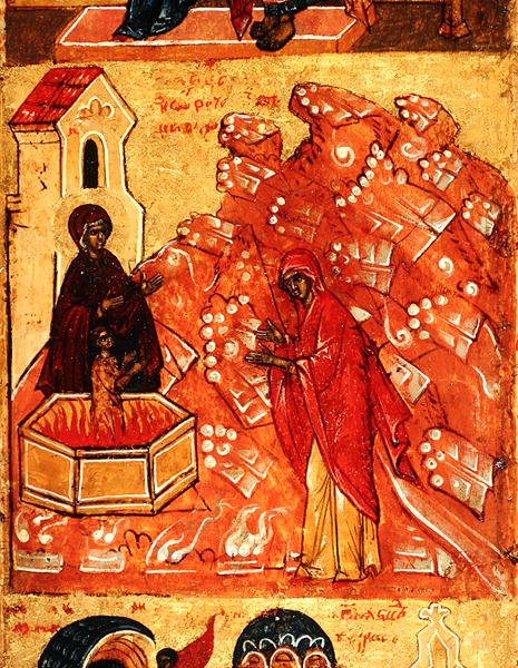 Ikona zobrazující scénu během letu do Egypta, cca 1550 (tempera a plátkové zlato na panelu) (detail 314500) od School Russian