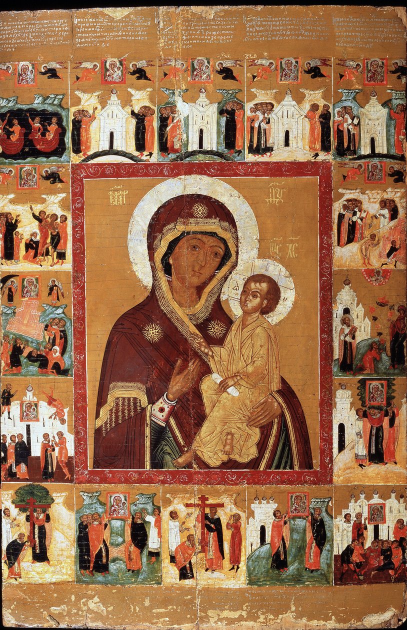 Tikhvinská panna s divy (The Tikhvin Virgin With The Wonders). Ruská ikona, začátek 17. století. ruské umění. Státní muzeum umění Čuvašské republiky, Čeboksary (Čuvašsko). od School Russian