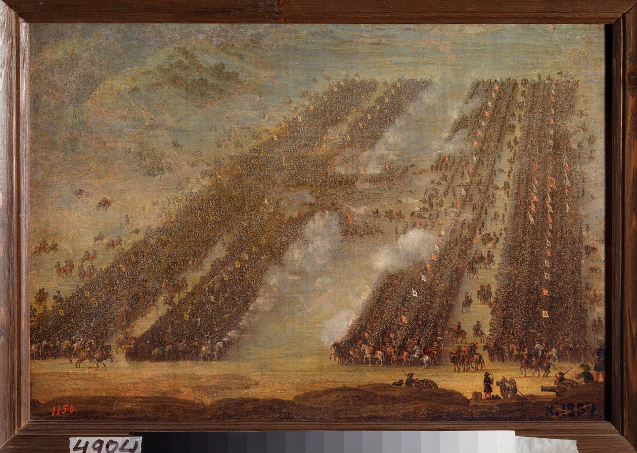 Bitva u Poltavy (Pultawa) 8. července 1709. (Střet řad jezdců během Velké severní války (1700-1721), armáda Petra I. Ruského (1672-1725) proti vojskům Karla (Karla) XII. Švédska (1682-1718) Obraz a od School Russian