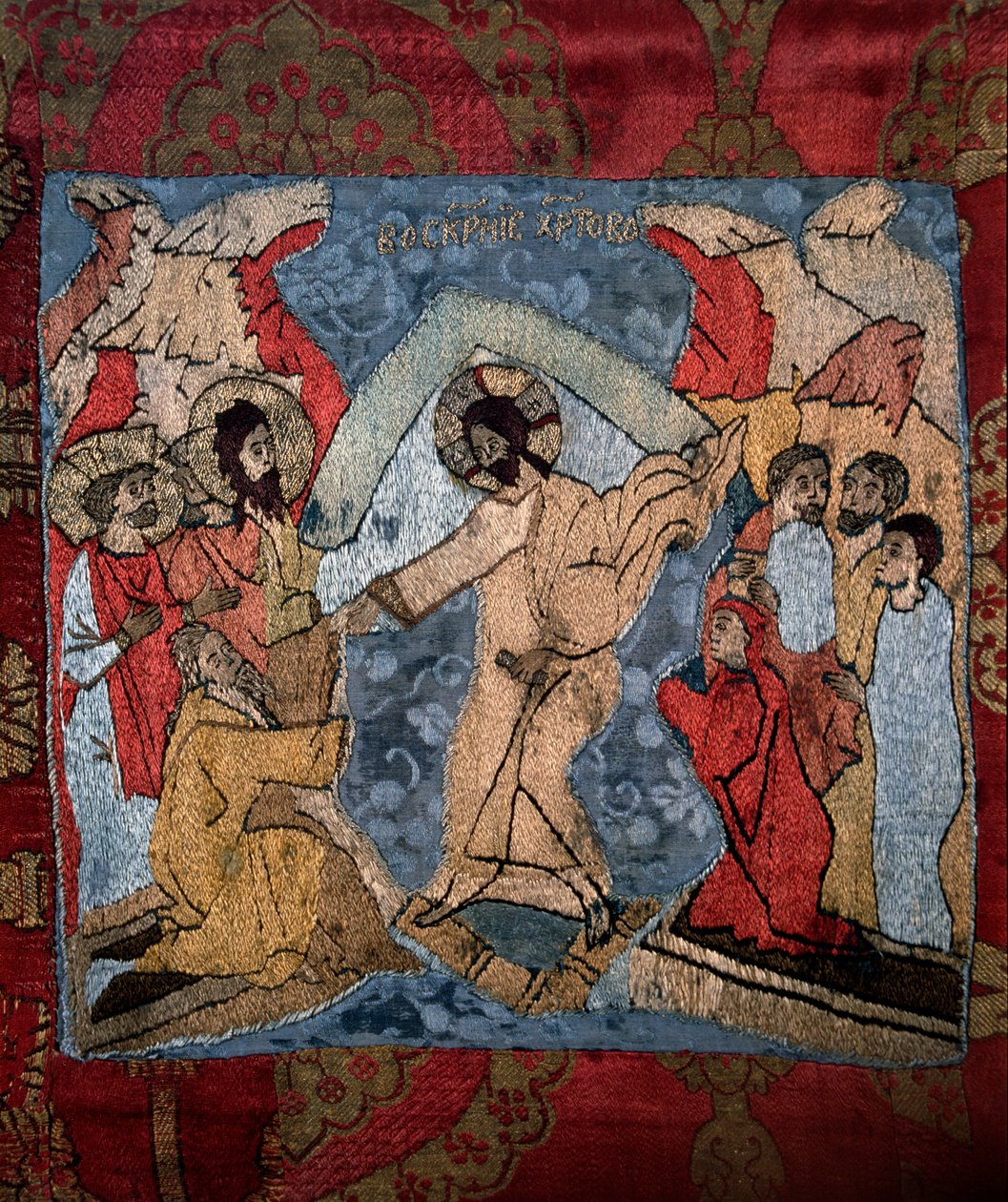 The Descent Into Hell - Detail rubáše od ruského mistra, vlny, hedvábí a zlaté a stříbrné nitě od School Russian