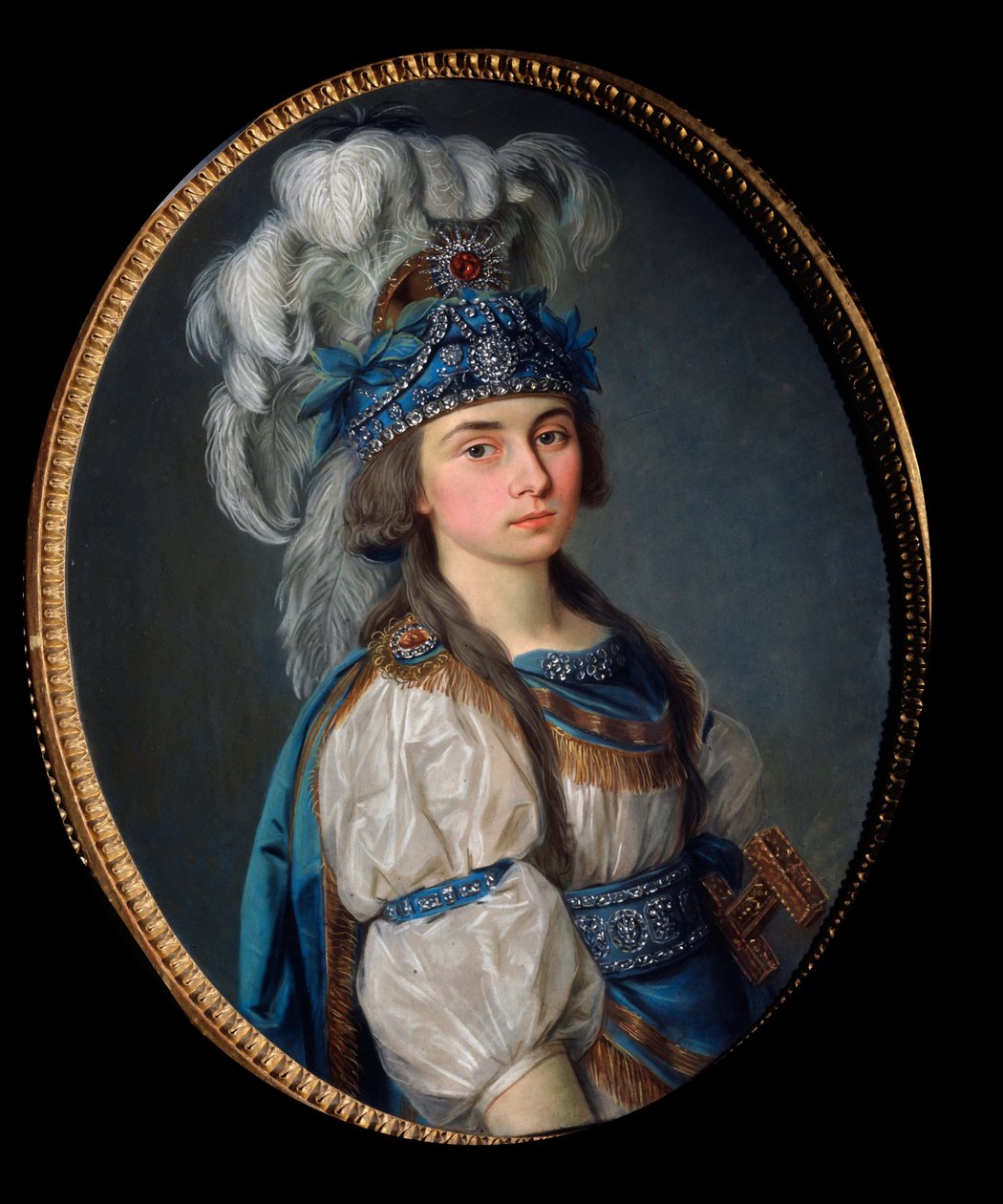 Herečka a zpěvačka Praskovia Zhemchugova (1768-1803), jako Eliane, pro operu Andre Ernest Modeste (Andre-Ernest-Modeste) Gretry (1741-1813), "Les Mariages samnites"". Obraz ruského mistra, olej na plátně, konec 1780. Ruské scénografické umění od School Russian