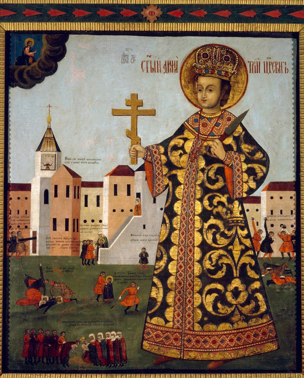 Carevič Demetrius (1582-1591) (nebo Dimitrij z Moskvy, před městem Uglich, v Rusku). Anonymní malba, tempera na dřevě od School Russian