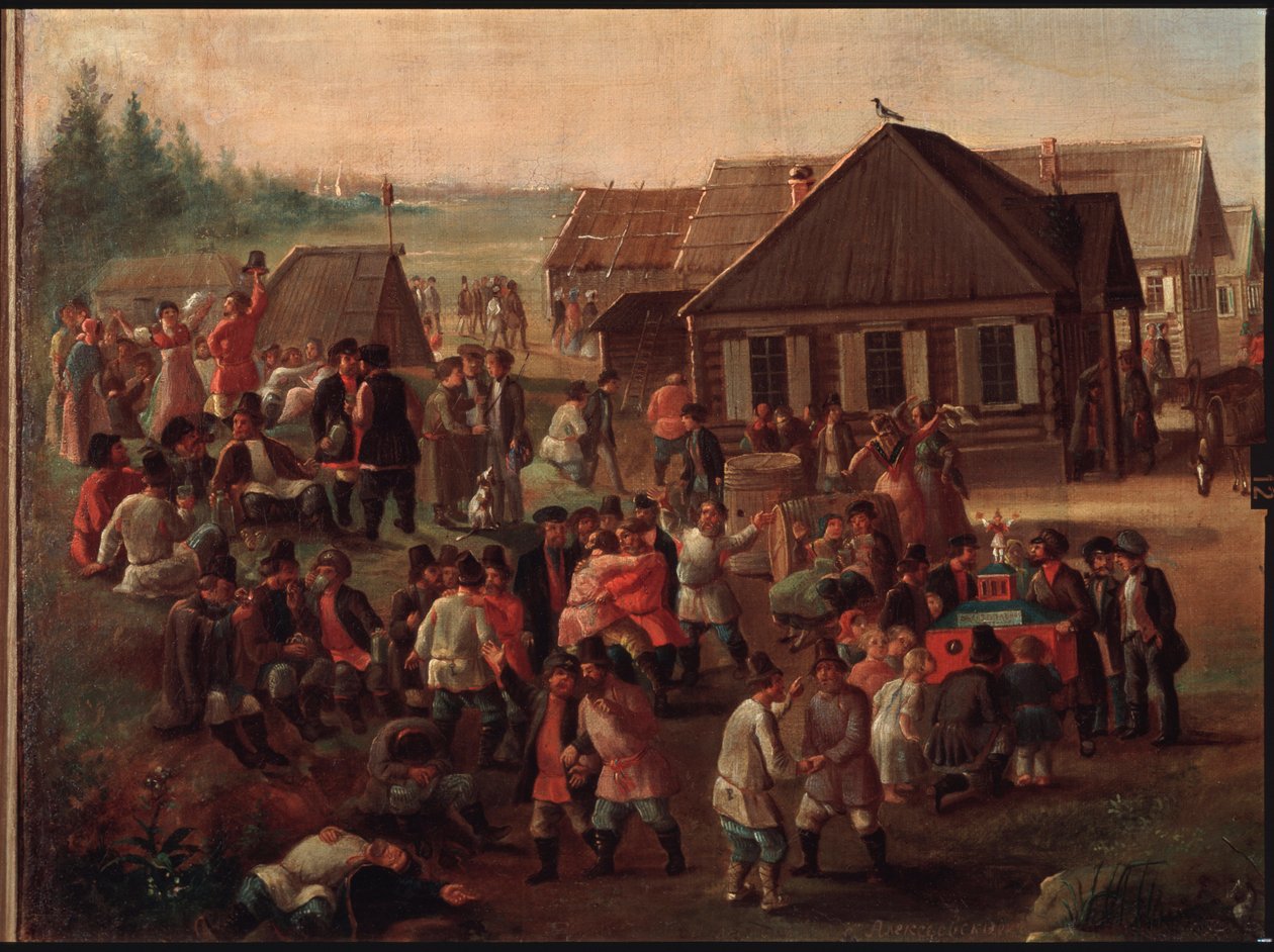 Veřejné slavnosti ve vesnici Alexeevskoye. Obraz od ruského mistra, olej na plátně, polovina 19. století. Státní Treťjakovská galerie, Moskva. od School Russian