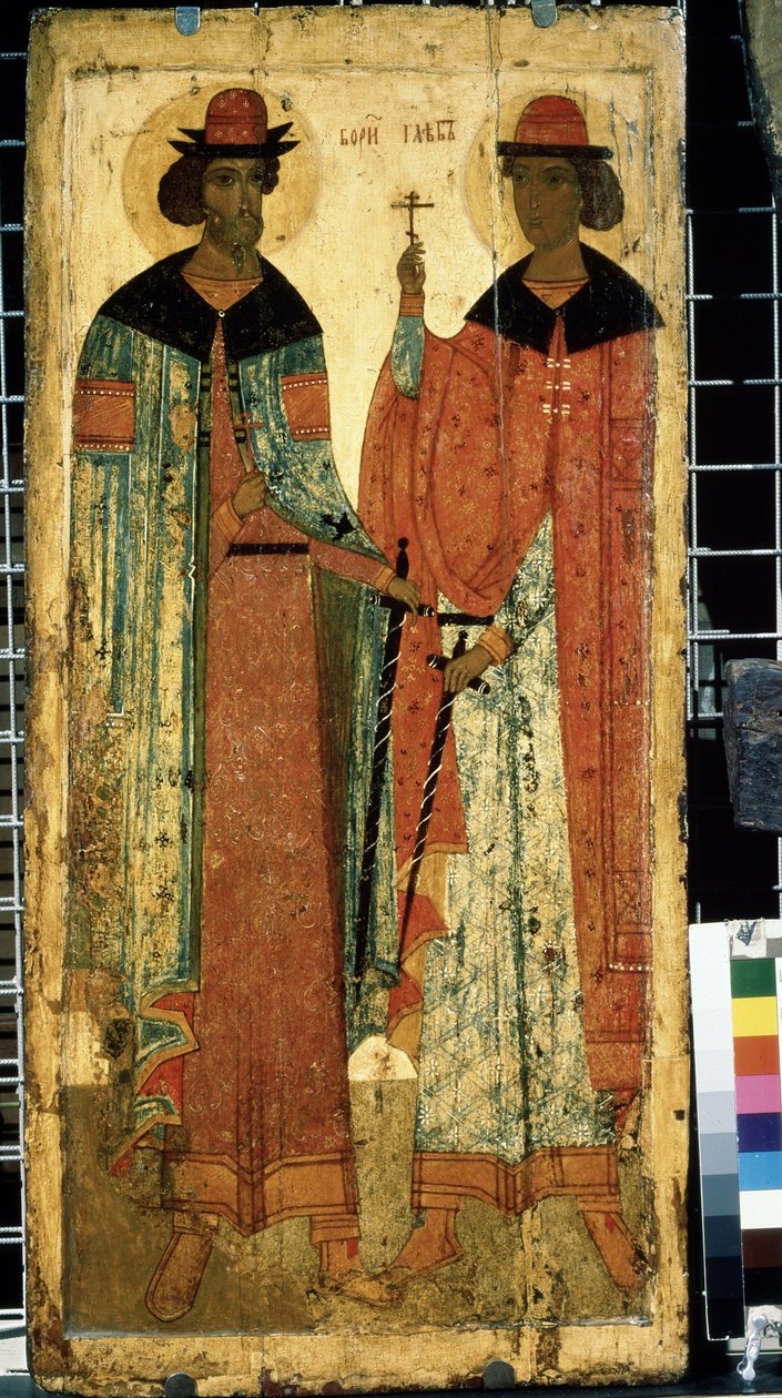 "Svatí Boris a Gleb, synové Vladimíra I. Kyjevského"" Ruská ikona. Malba na dřevě kolem roku 1450. Státní Treťjakovská galerie, Moskva od School Russian