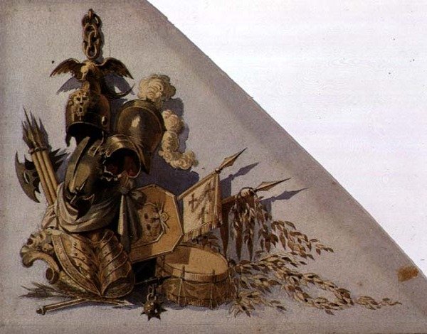 Neoklasické trofeje zbraní: Evropa, cca 1825 (akvarel na papíře) od School Russian