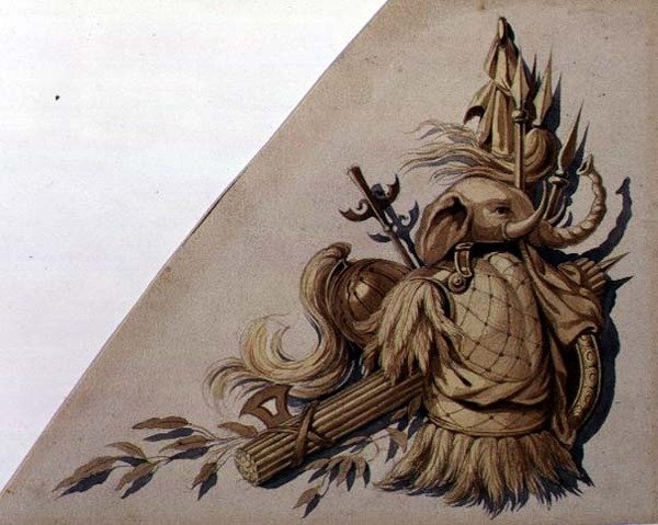 Neoklasické trofeje zbraní: Indie, cca 1825 (akvarel na papíře) od School Russian