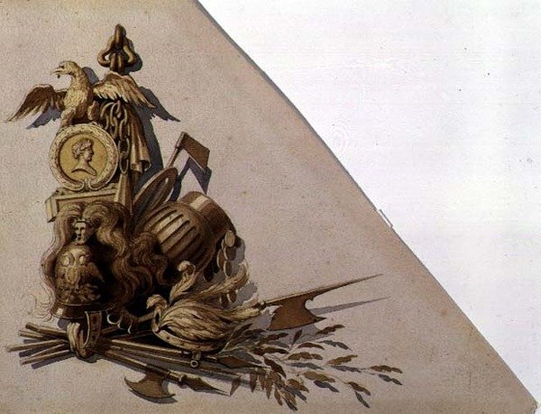 Neoklasické trofeje zbraní, Rusko, cca 1825 (akvarel na papíře) od School Russian