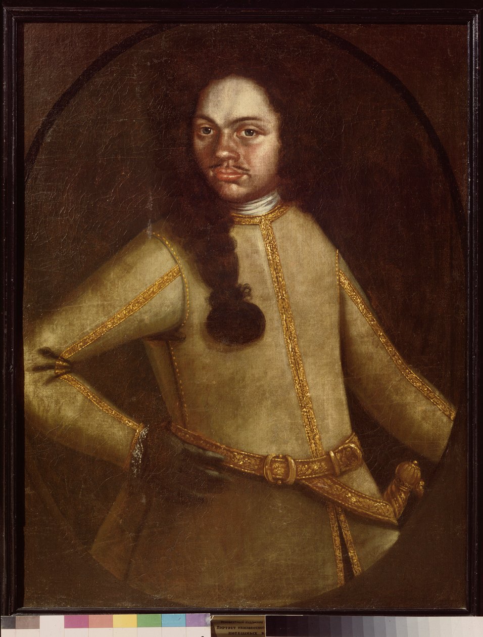 Portrét muže v uniformě rekrutů pluku Pierra I. (1672-1725). Anonymní obraz, olej na plátně, počátek 18. století. ruské umění. Státní muzeum keramiky a venkovského statku z 18. stol. Kuskovo, Moskva. od School Russian