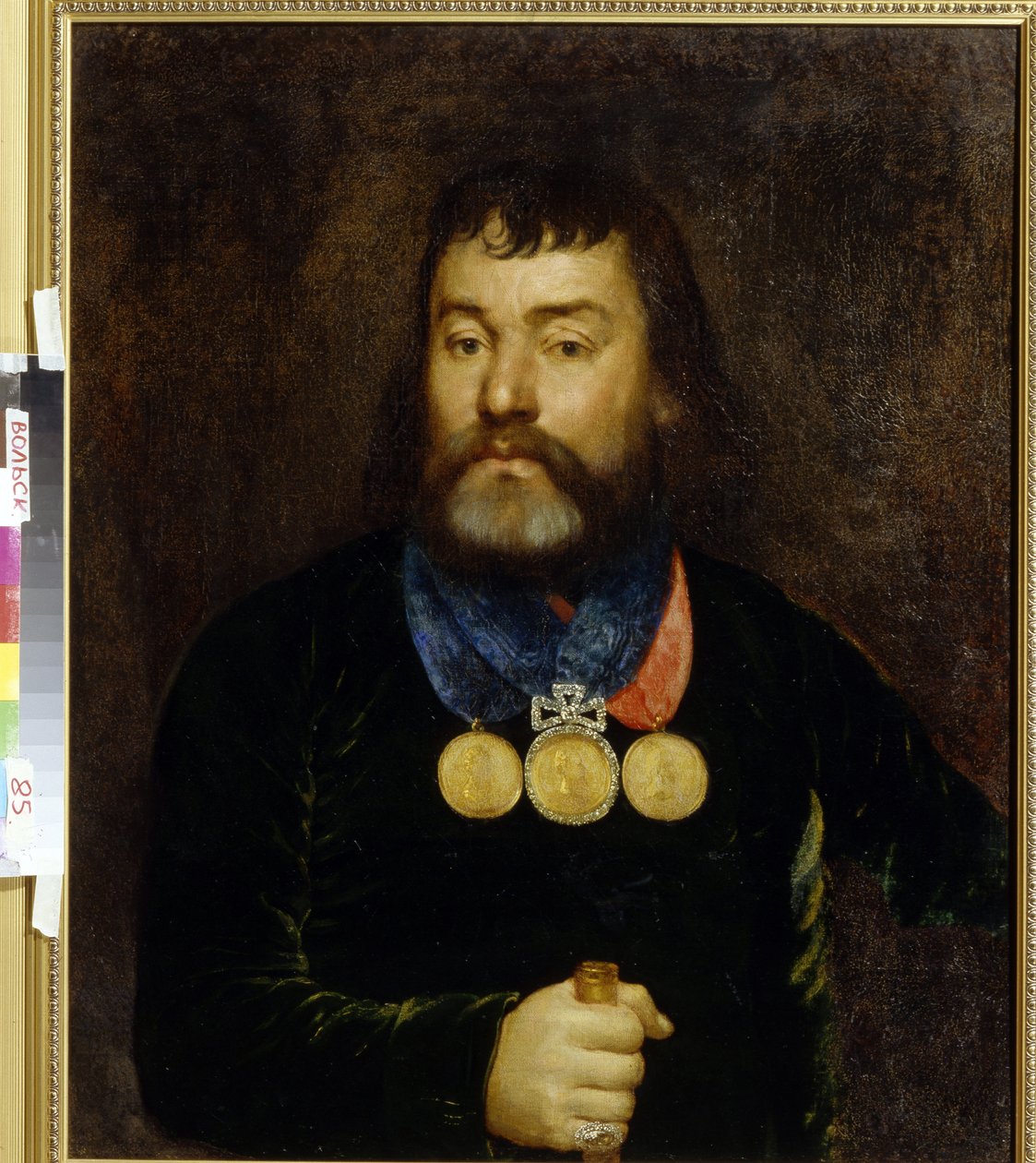 Portrét básníka Constantina Zlobina (1777-1813). Na krku hrdě nosí tři zlaté a diamantové medaile. Anonymní obraz, olej na plátně, počátek 19. století. ruské umění od School Russian