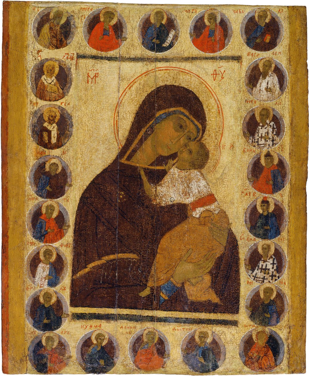 Ruská ikona: Panna Maria Něžná s vybranými svatými. Tempera na panelu, 2. polovina 15. stol., Muzeum historie a umění, Suzdal od School Russian