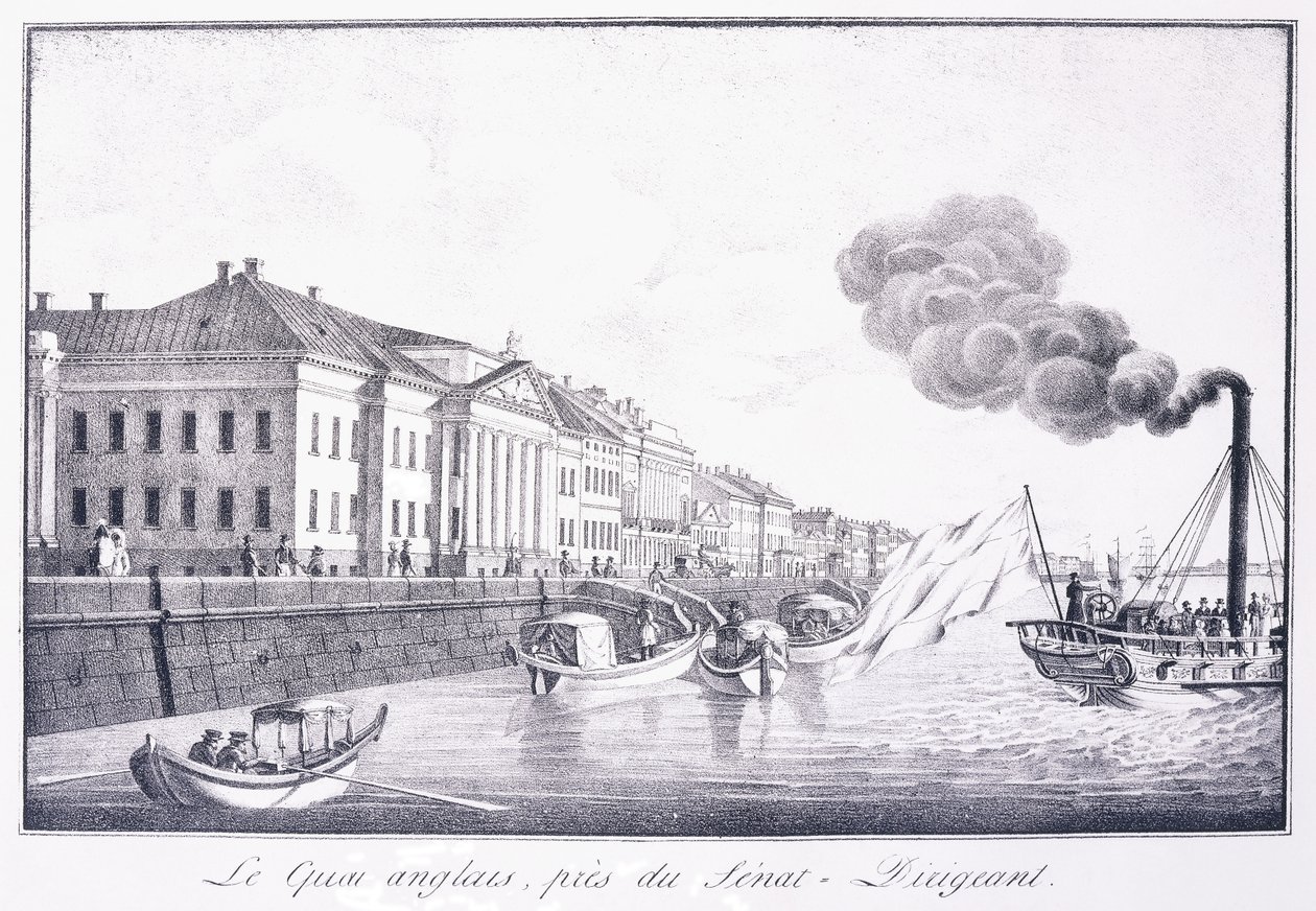 English Quay, poblíž Senat-Dirigeant; Quai Anglais, poblíž Senat-Dirigeant, počátek 19. století (litografie) od School Russian
