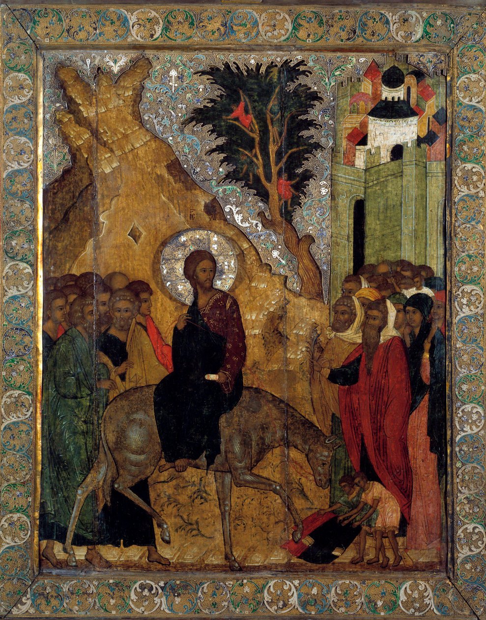 Zápis Krista do Jeruzaléma Ruská ikona z roku 1560. Moskva, Kremlská muzea. od School Russian