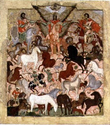 Zázrak archanděla Michaela, ruská ikona, konec 17.-začátek 18. století (tempera na panelu) od School Russian