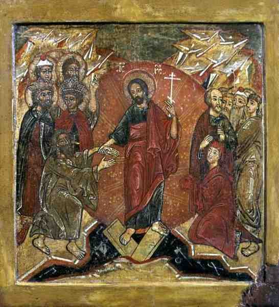 Vzkříšení a sestup do pekla (Anastasis) (tempera na panelu) od School Russian