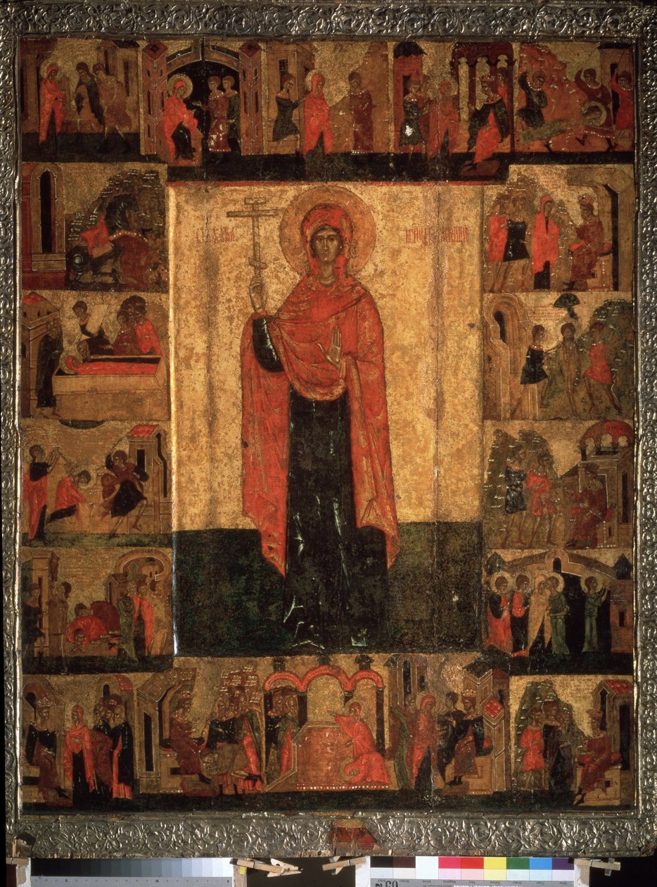 ""Život a epizody Saint Paraskeva Pyatnitsa"" Ruská ikona. Malba na dřevě z 15. století. Státní historické muzeum, Moskva od School Russian