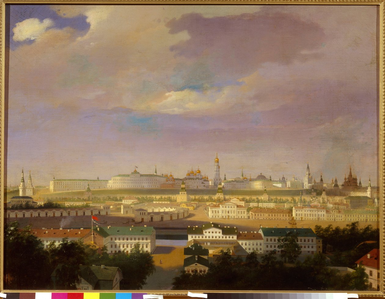 Pohled na moskevský Kreml z náměstí Mars (Bolotnaja). Anonymní obraz, olej na plátně, polovina 19. století. Ruské umění, neoklasicismus. Státní historické muzeum, Moskva. od School Russian