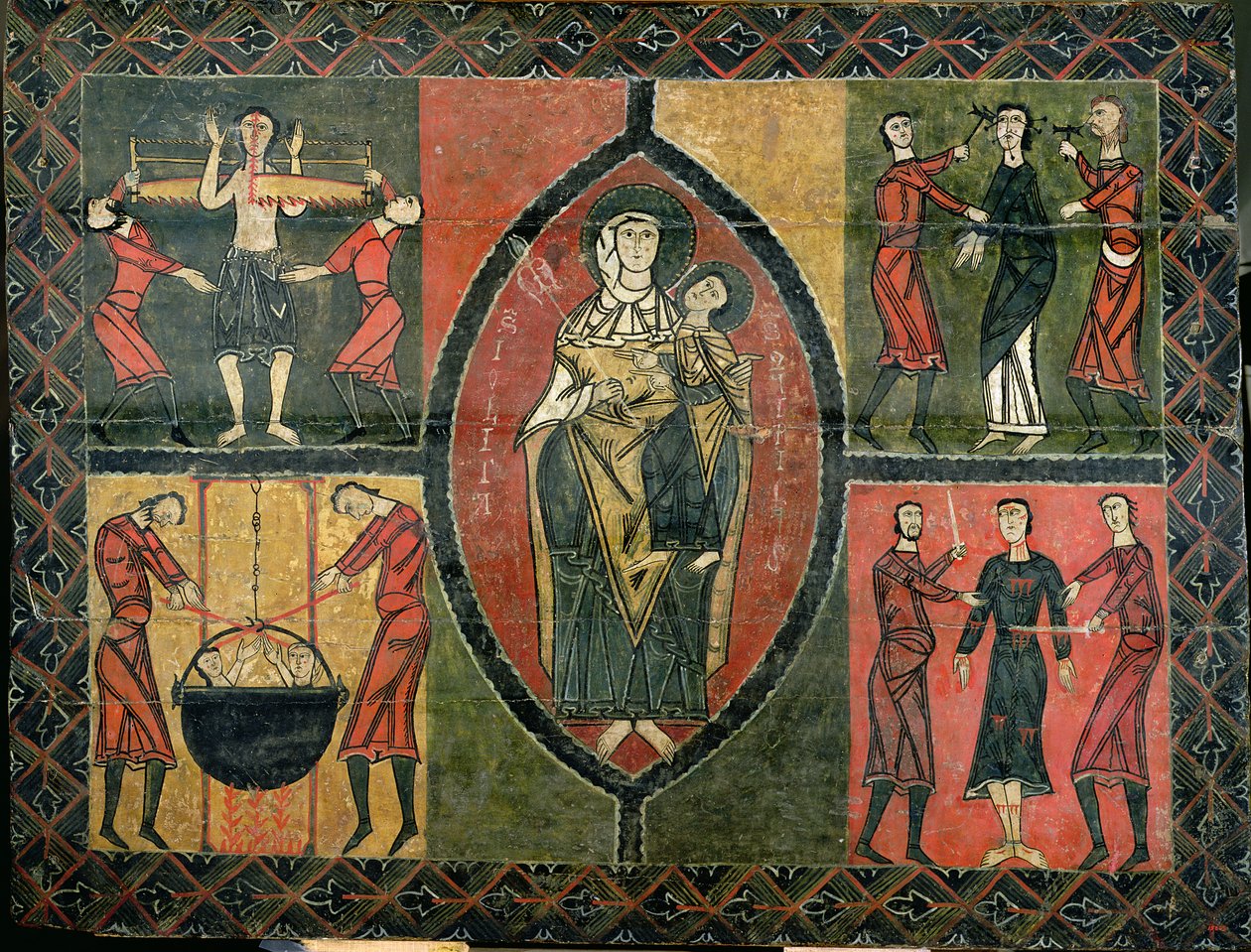 Oltář s vyobrazením svatého Quirze a svaté Julity se čtyřmi doprovodnými výjevy mučednické smrti svatých, kostel Sant Quirze i Santa Julita, Durro (tempera na desce) od School Spanish