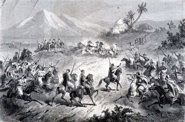 Dobrodružství, Travelers Attacked by Brigands, ilustrace z „Návratu do světa“ (rytina) od School Spanish