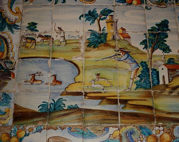 Azulejos dlaždice zobrazující lovce střílejícího jelena (keramické) od School Spanish