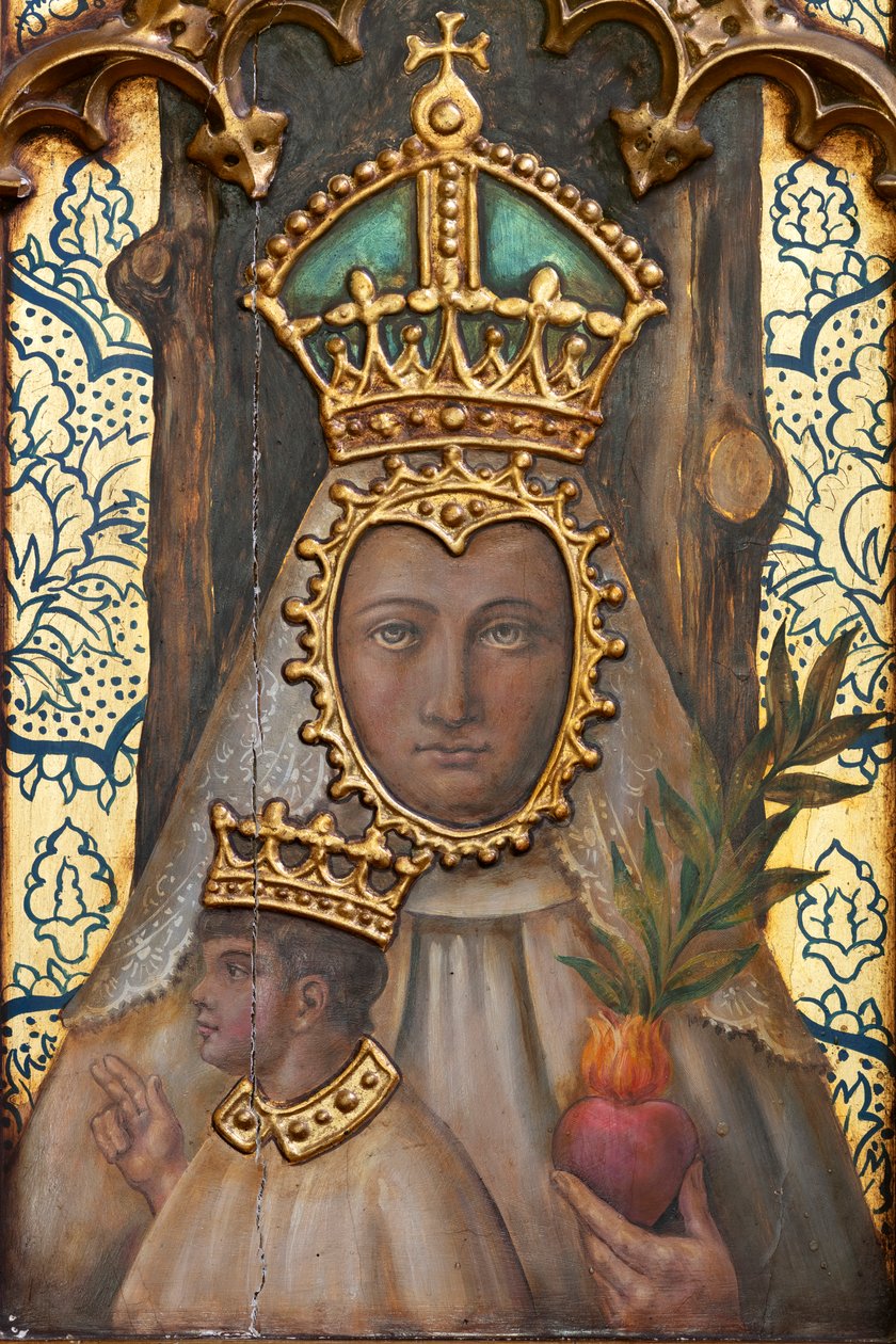 Poustevna (Poustevna Nuestra Señora de La Plaza). Interiér. Oltář. Detail. Oltář (obraz) od School Spanish