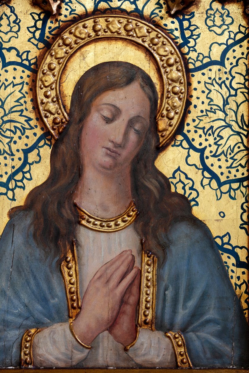 Poustevna (Poustevna Nuestra Señora de La Plaza). Interiér. Oltář. Detail. Oltář (obraz) od School Spanish