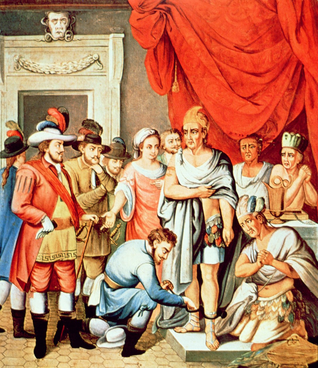 Hernan Cortes nařizuje nasadit Montezumovi kotníky (barva litho) od School Spanish