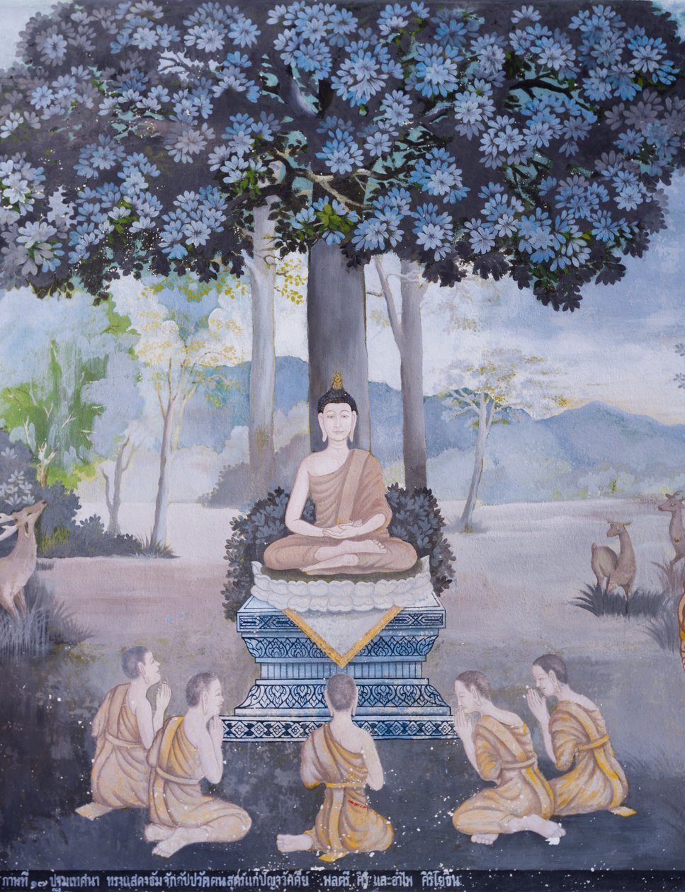 Freska s výjevem ze života Buddhy, chrám Wat Phra That Doi Suthep (freska) od School Thai