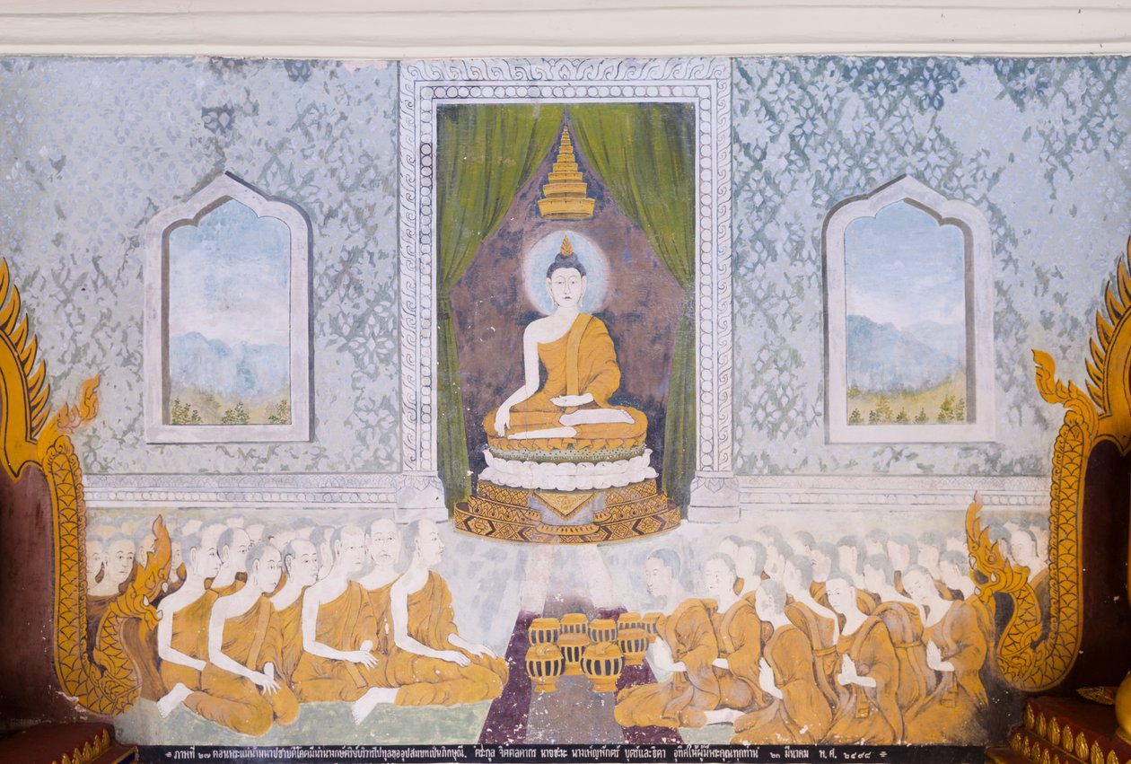 Freska s výjevem ze života Buddhy, chrám Wat Phra That Doi Suthep (freska) od School Thai