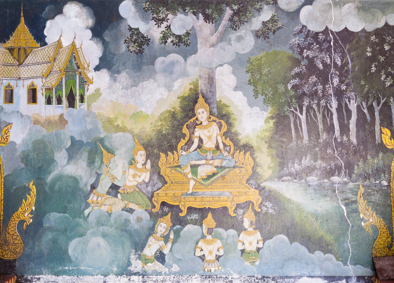 Freska s výjevem z Buddhova života, chrám Wat Phra That Doi Suthep od School Thai