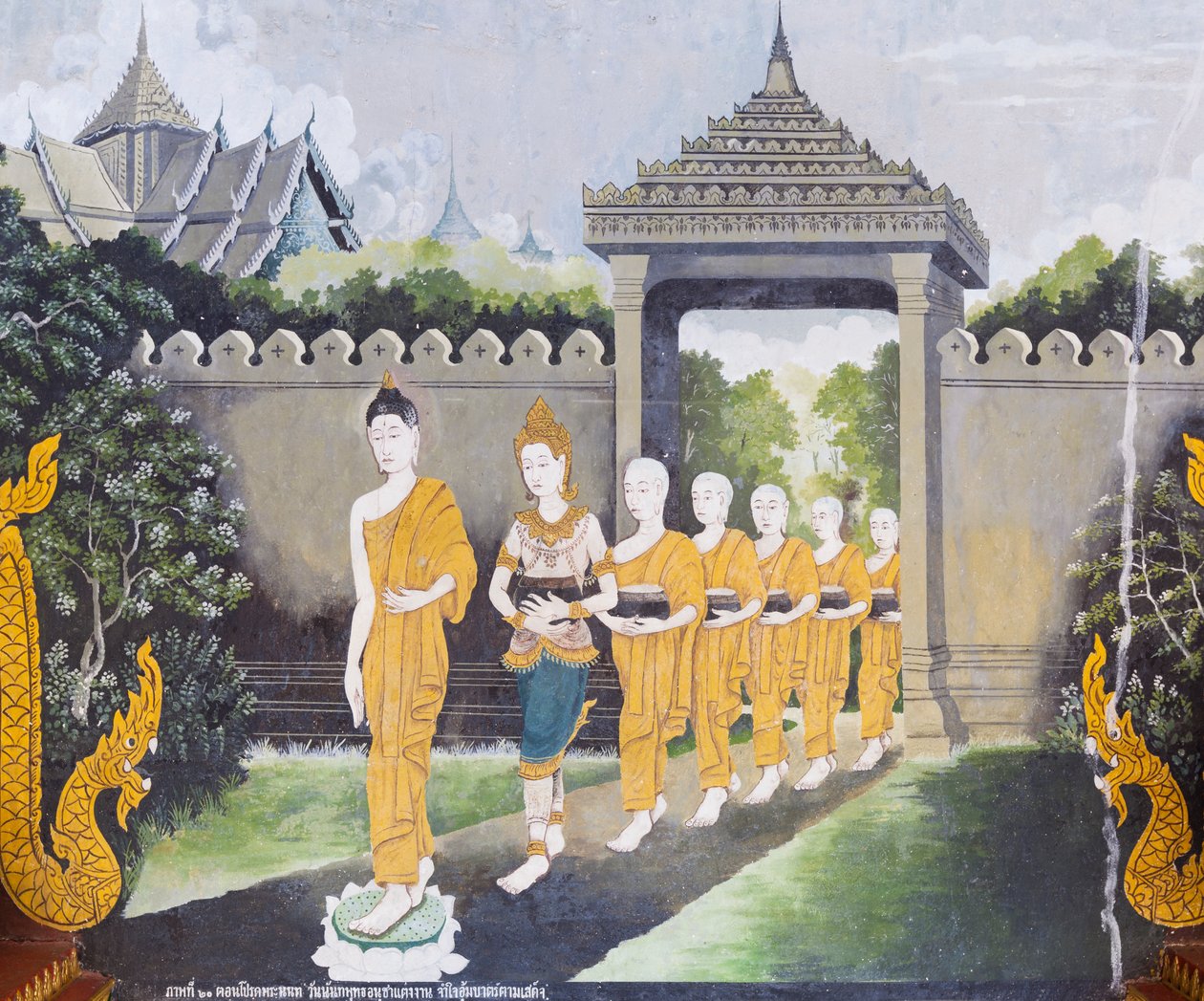Freska s výjevem z Buddhova života, chrám Wat Phra That Doi Suthep od School Thai