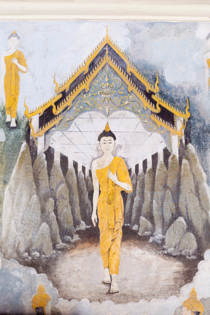 Freska s výjevem ze života Buddhy, chrám Wat Phra That Doi Suthep (freska) od School Thai