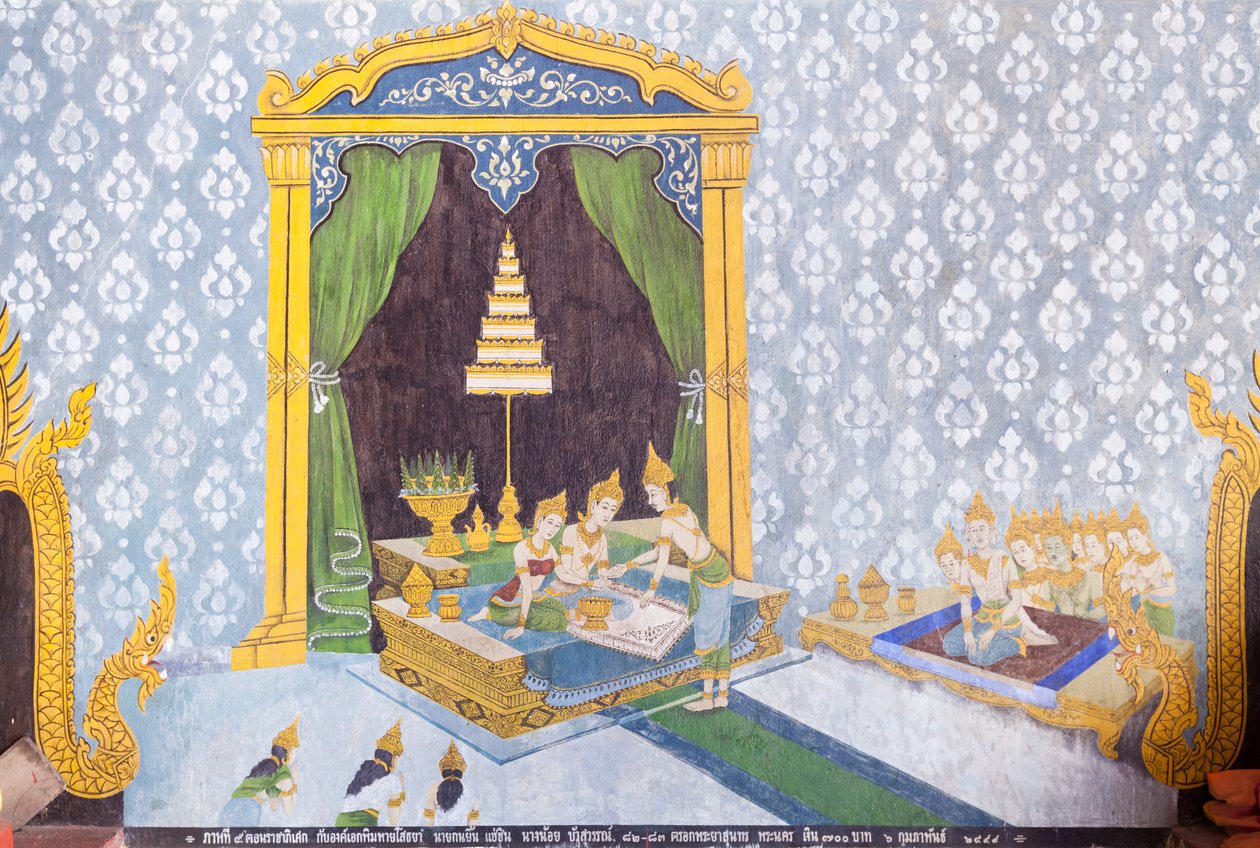 Freska s výjevem z Buddhova života, chrám Wat Phra That Doi Suthep od School Thai