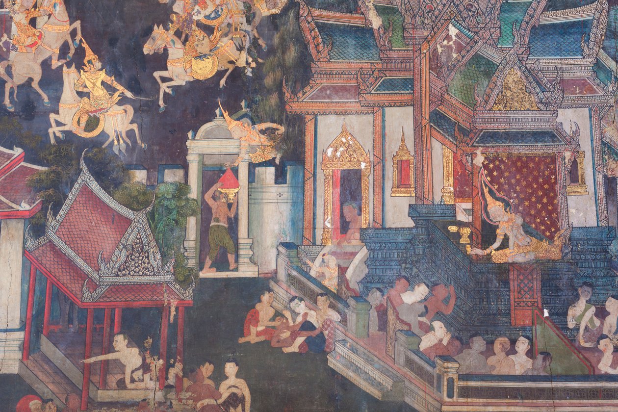 Nástěnné malby v kapli Buddhaisawan, palác Wang Na (malba) od School Thai