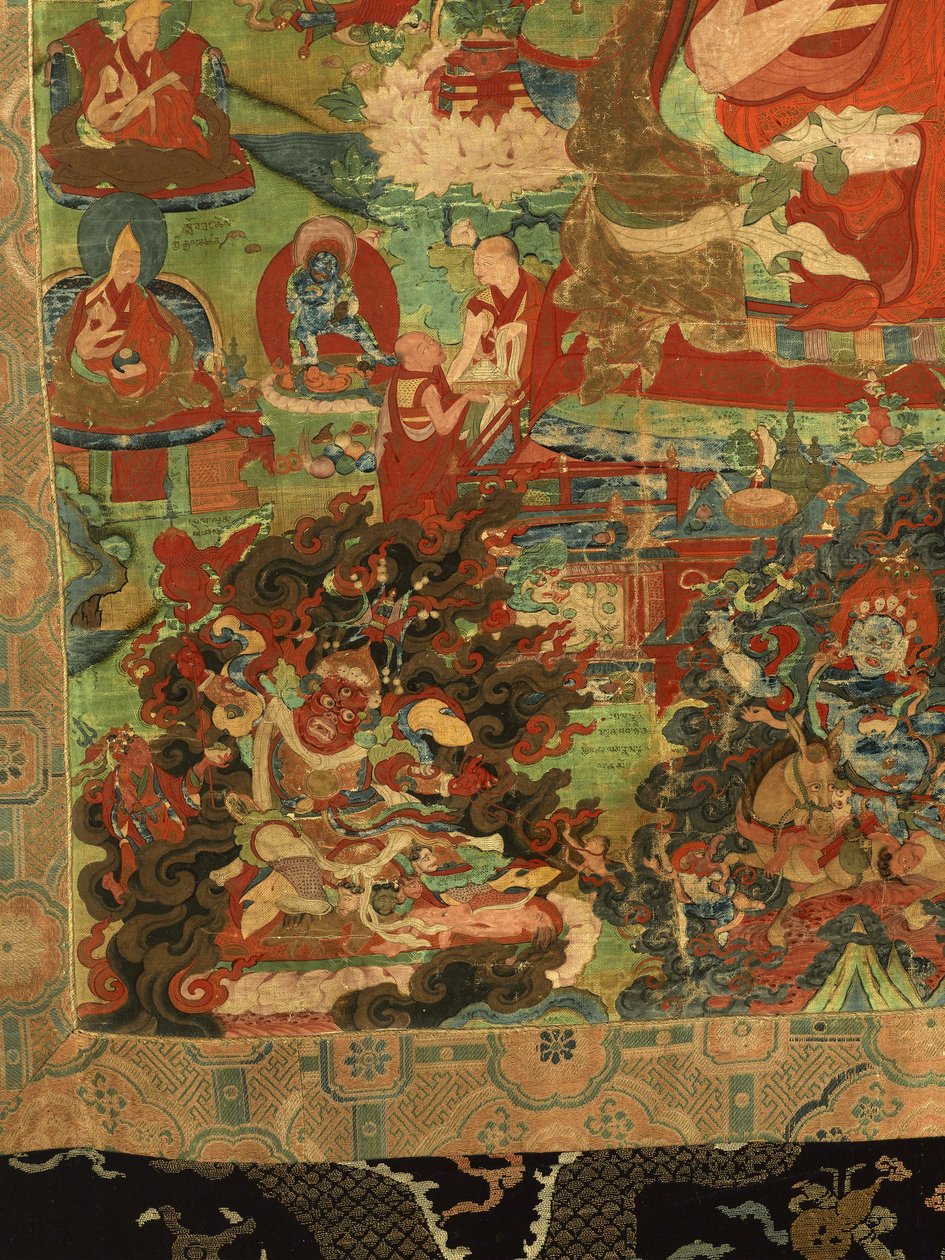 Detail třetího pančhenlamy Losan Penden Yeshe (kvaš na látce) od School Tibetan
